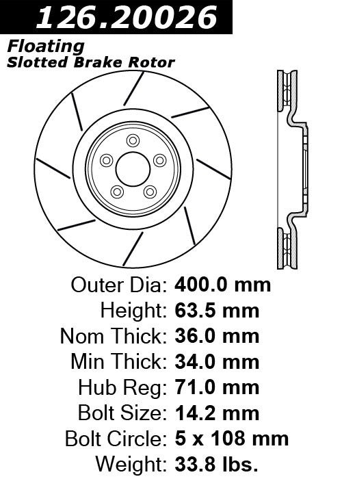 Stoptech Centric Slotted OE Design Brake Rotor 126.20026