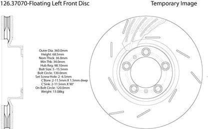 Centric Parts Disc Brake Rotor Premium OE Style Slotted e-coated for 2010-2013 Porsche Panamera 126.37070