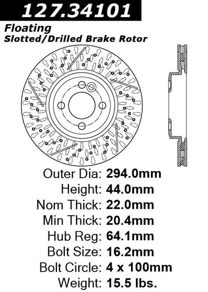 Centric Parts Disc Brake Rotor Premium OE Style Drilled and Slotted for 2008 Hyundai Tiburon