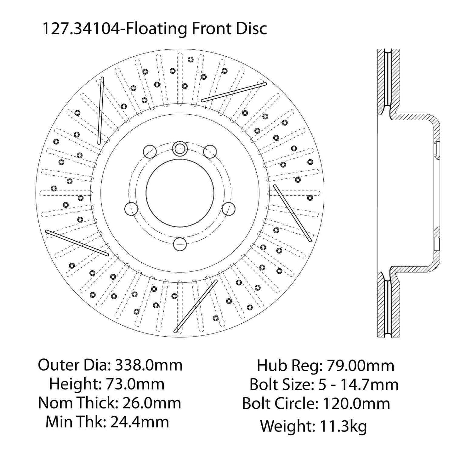 Centric Parts Premium OE Style Drilled and Slotted Brake Rotor 127.34104