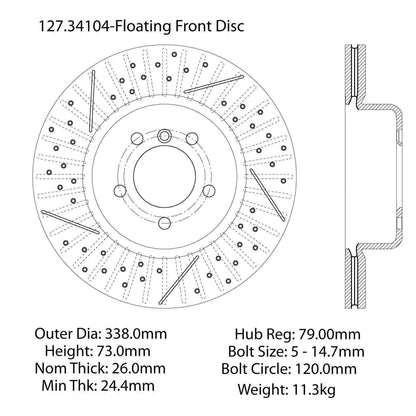 Centric Parts Premium OE Style Drilled and Slotted Brake Rotor 127.34104