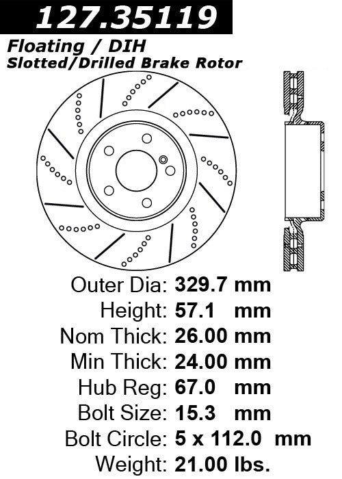 Stoptech Centric Slotted & Drilled OE Design Brake Rotor 127.35119