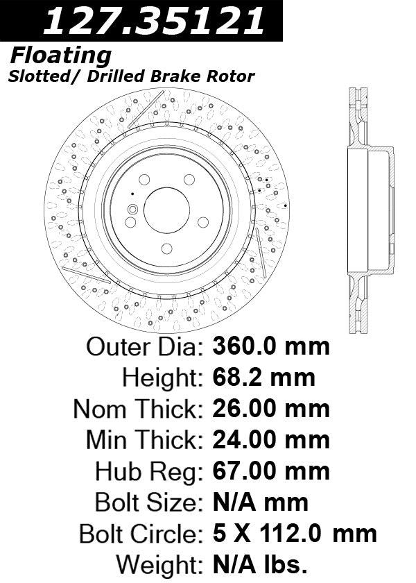 Centric Parts Disc Brake Rotor Premium OE Style Drilled and Slotted for 2012-2015 Mercedes-Benz C63 AMG CLS63 AMG E63 AMG 127.35121