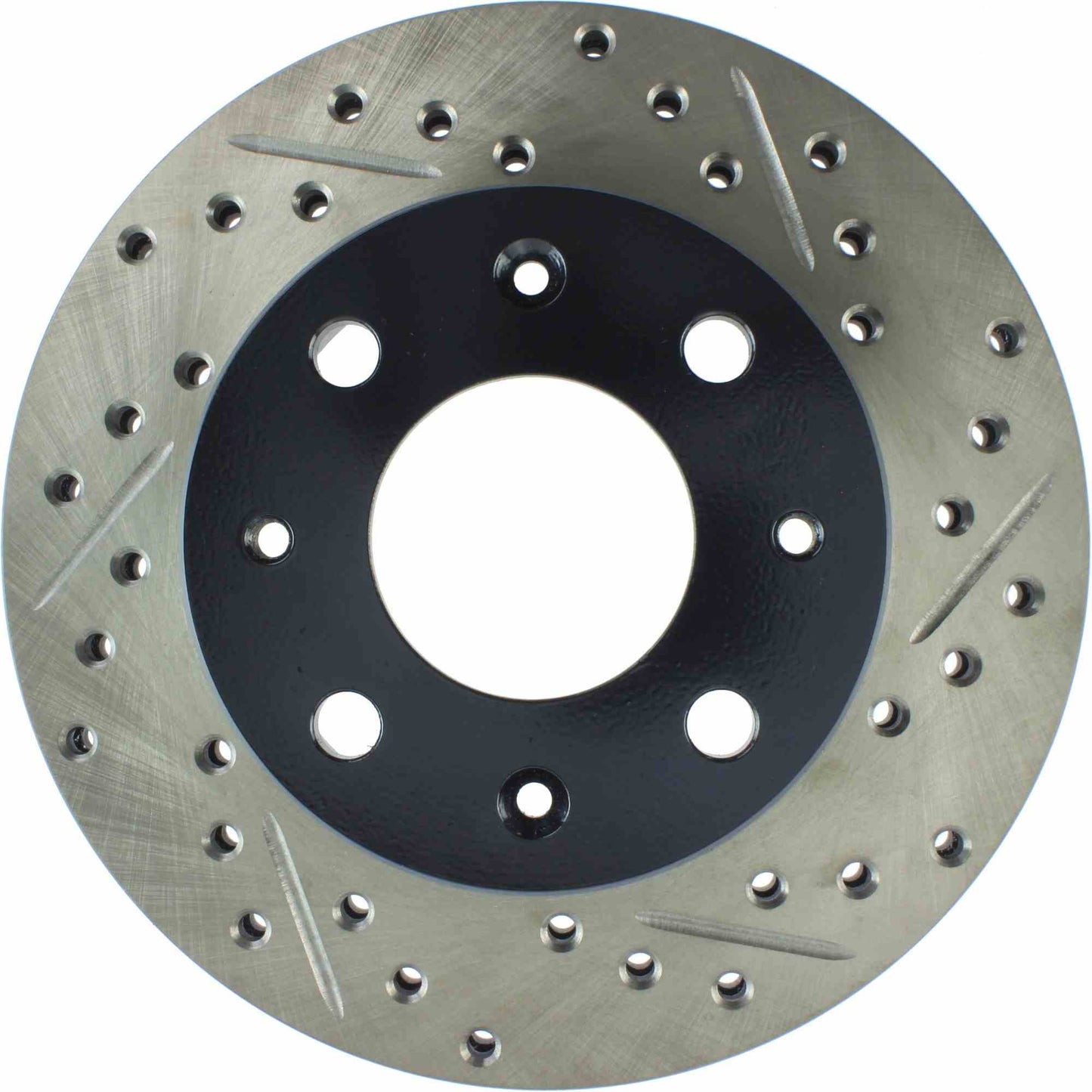 StopTech 90-91 Honda CRX HF 1.5L / 00-06 Honda Insight MIT/CVT Slotted & Drilled Left Front Rotor 127.40005L