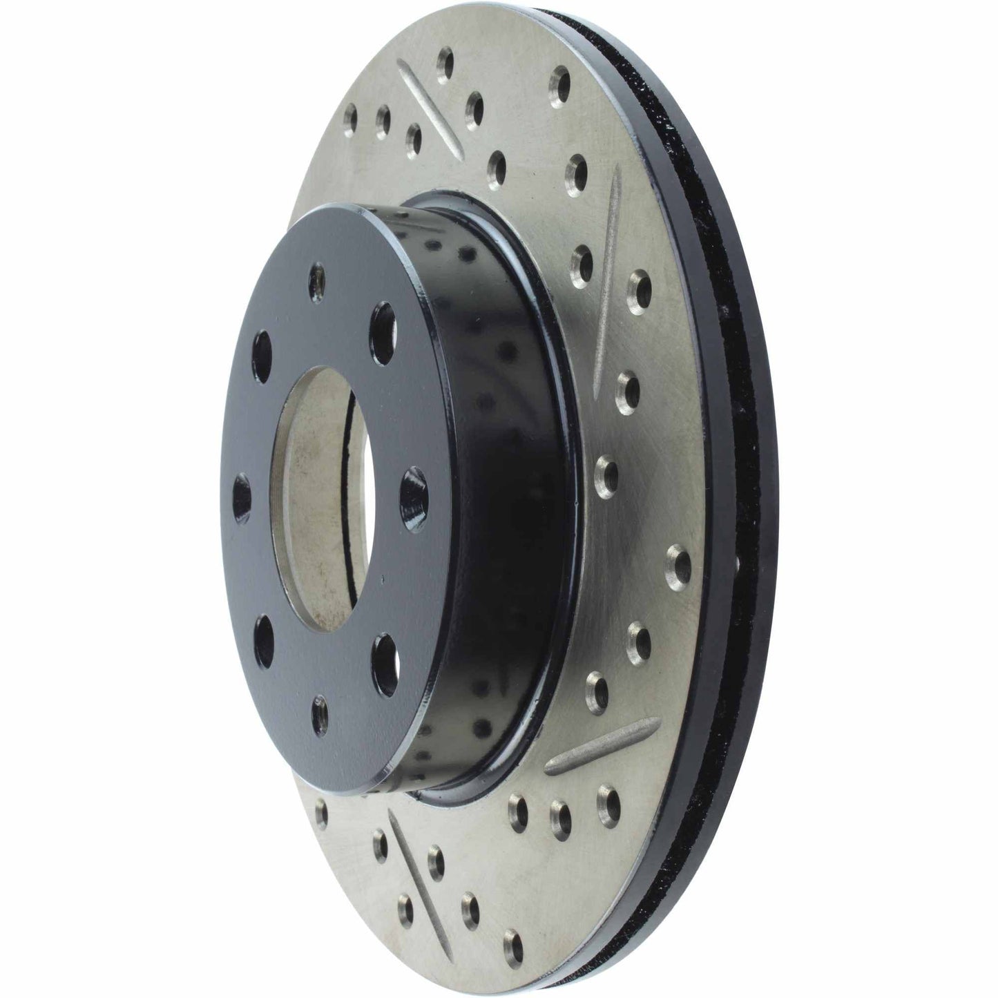 StopTech 90-91 Honda CRX HF 1.5L / 00-06 Honda Insight MIT/CVT Slotted & Drilled Left Front Rotor 127.40005L