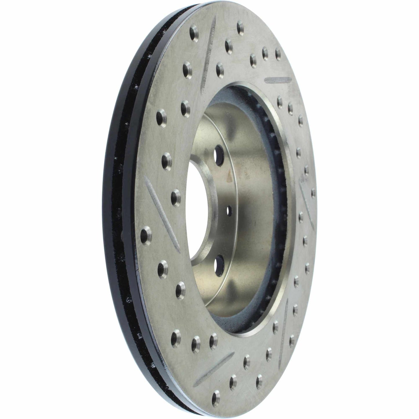 StopTech 90-91 Honda CRX HF 1.5L / 00-06 Honda Insight MIT/CVT Slotted & Drilled Left Front Rotor 127.40005L