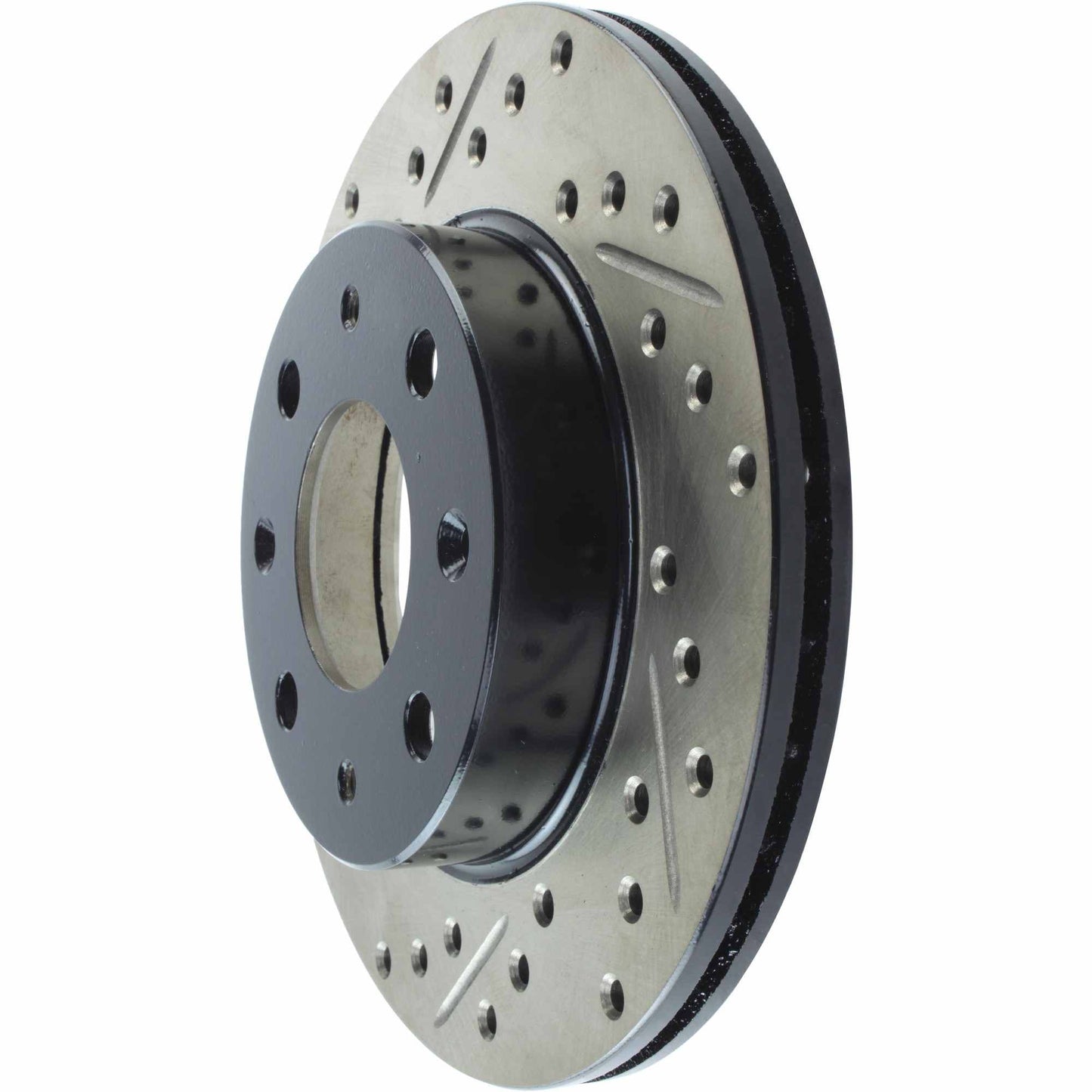 StopTech 90-91 Honda CRX HF 1.5L / 00-06 Honda Insight MIT/CVT Slotted & Drilled Right Front Rotor 127.40005R