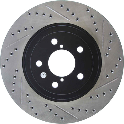 StopTech 05-14 Subaru Outback Sport Slotted & Drilled Front Left Cryo Rotor 127.47021CL
