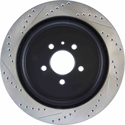 StopTech 13-14 Ford Mustang Cryo Drilled & Slotted Rotor - Rear Left 127.61105CL