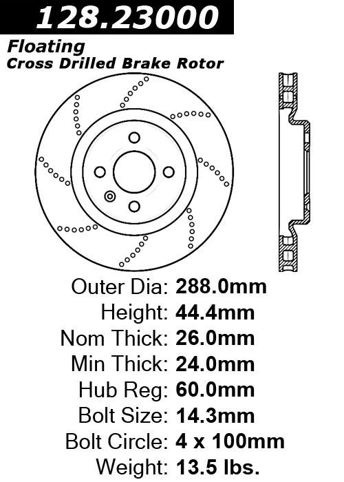 Centric Parts Disc Brake Rotor Premium OE Style Drilled for 2005-2011 Lotus Elise 2010-2006 Exige 128.23000