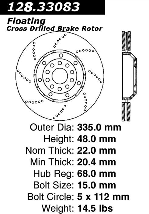 Stoptech Centric 03-04 Audi RS6 Drilled Right Rear OE Design Brake Rotor 128.33083