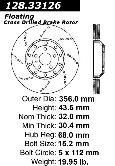 Stoptech Centric Drilled OE Design Brake Rotor 128.33126