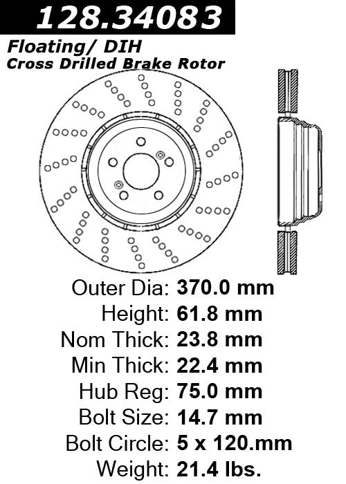 Stoptech Centric Drilled OE Design Brake Rotor 128.34083
