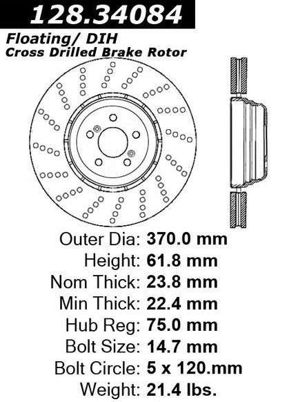 Stoptech Centric Drilled OE Design Brake Rotor 128.34084