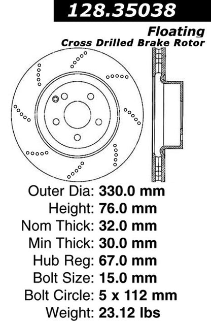 Stoptech Centric Drilled OE Design Brake Rotor 128.35038