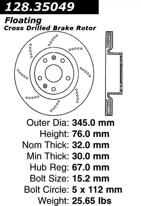 Centric Parts Disc Brake Rotor Premium OE Style Drilled with Electrocoating for 2001-2006 Mercedes-Benz CL55 AMG CL600 S55 AMG S600 128.35049