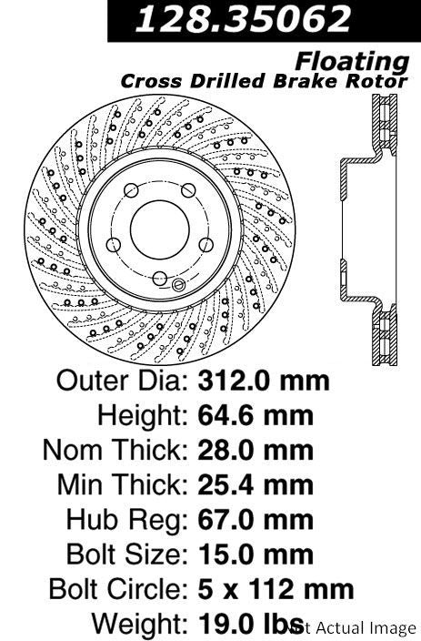 Centric Parts Disc Brake Rotor Premium OE Style Drilled with Electrocoating finish for 2003-2006 Mercedes-Benz E350 E500 2008-2009 Tesla Roadster 128.35062
