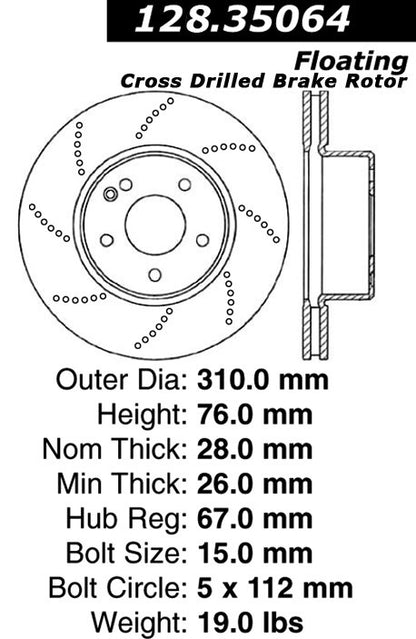 Stoptech Centric 03-06 Mercedes CL500 / 9/2/02-06 S420/S430/S500/S550 Front OE Design Brake Rotor 128.35064