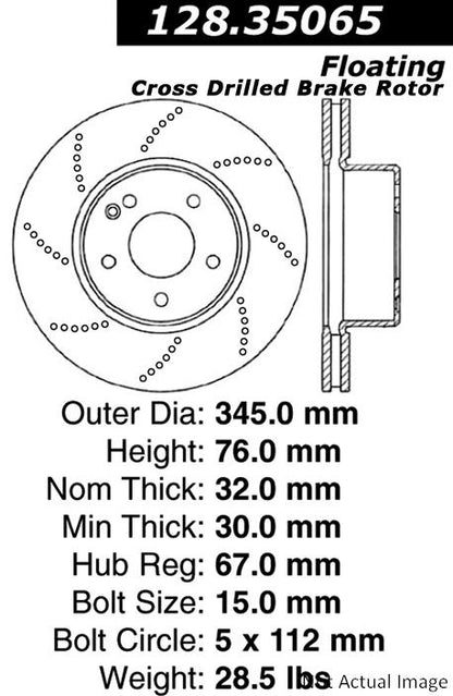 Stoptech Centric Drilled OE Design Brake Rotor 128.35065