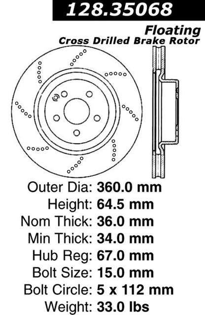 Centric Parts Disc Brake Rotor Premium OE Style Drilled with Electrocoating finish 128.35068