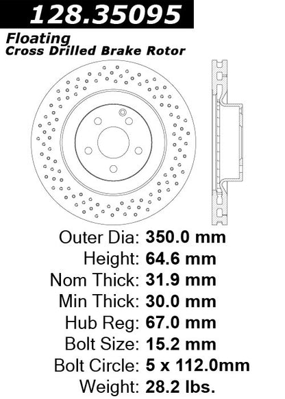 Centric Parts Disc Brake Rotor Premium OE Style Drilled for 2009-2014 Mercedes-Benz CL550 128.35095
