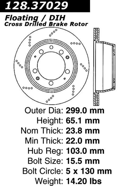 Stoptech Centric Drilled OE Design Brake Rotor 128.37029
