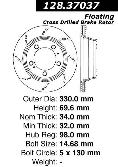 Stoptech Centric Drilled OE Design Brake Rotor 128.37037