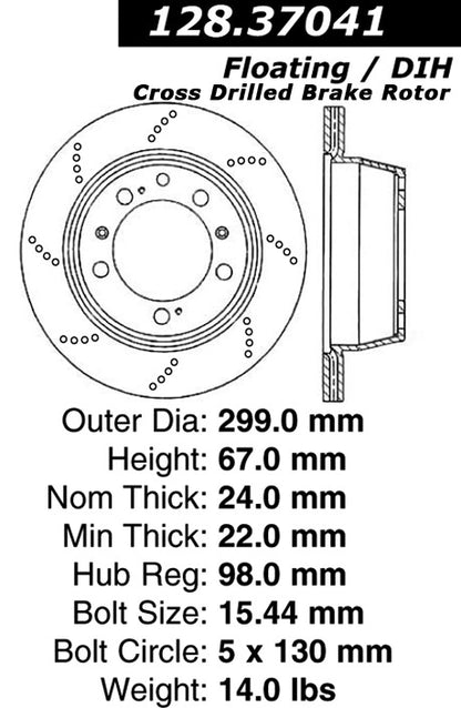 Stoptech Centric Drilled OE Design Brake Rotor 128.37041