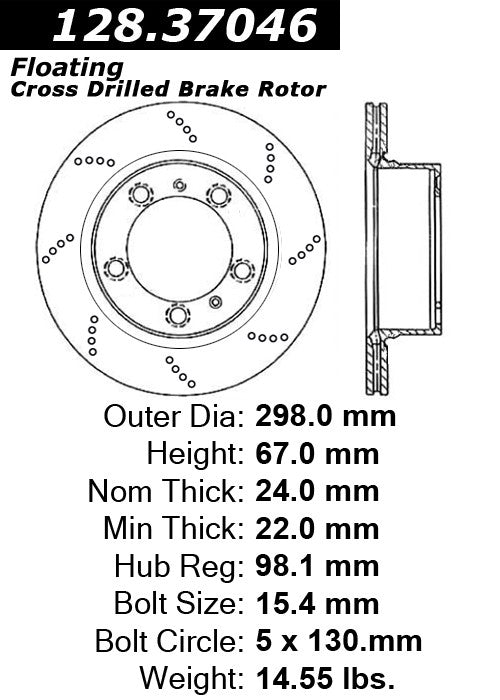 Stoptech Centric Drilled OE Design Brake Rotor 128.37046