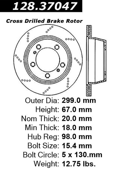 Stoptech Centric Drilled OE Design Brake Rotor 128.37047