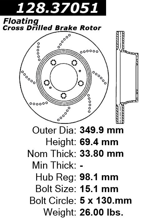 Stoptech Centric Drilled OE Design Brake Rotor 128.37051
