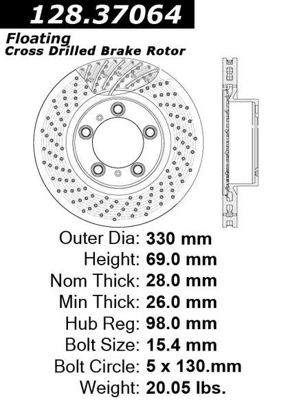 Stoptech Centric Drilled OE Design Brake Rotor 128.37064