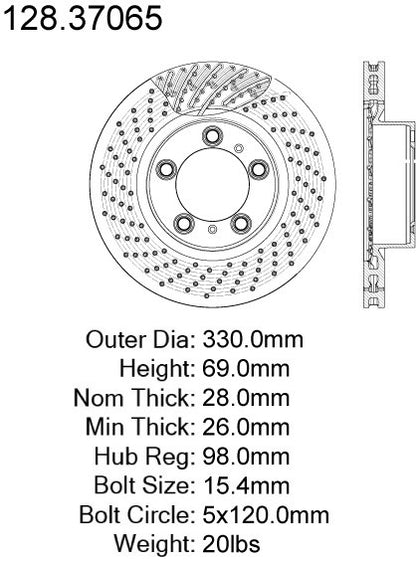 Stoptech Centric Drilled OE Design Brake Rotor 128.37065