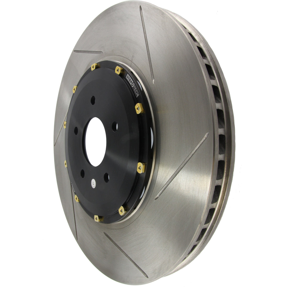 StopTech Aerorotor 2 Piece Black Hat No Rotor Coating Slotted; Front Left
