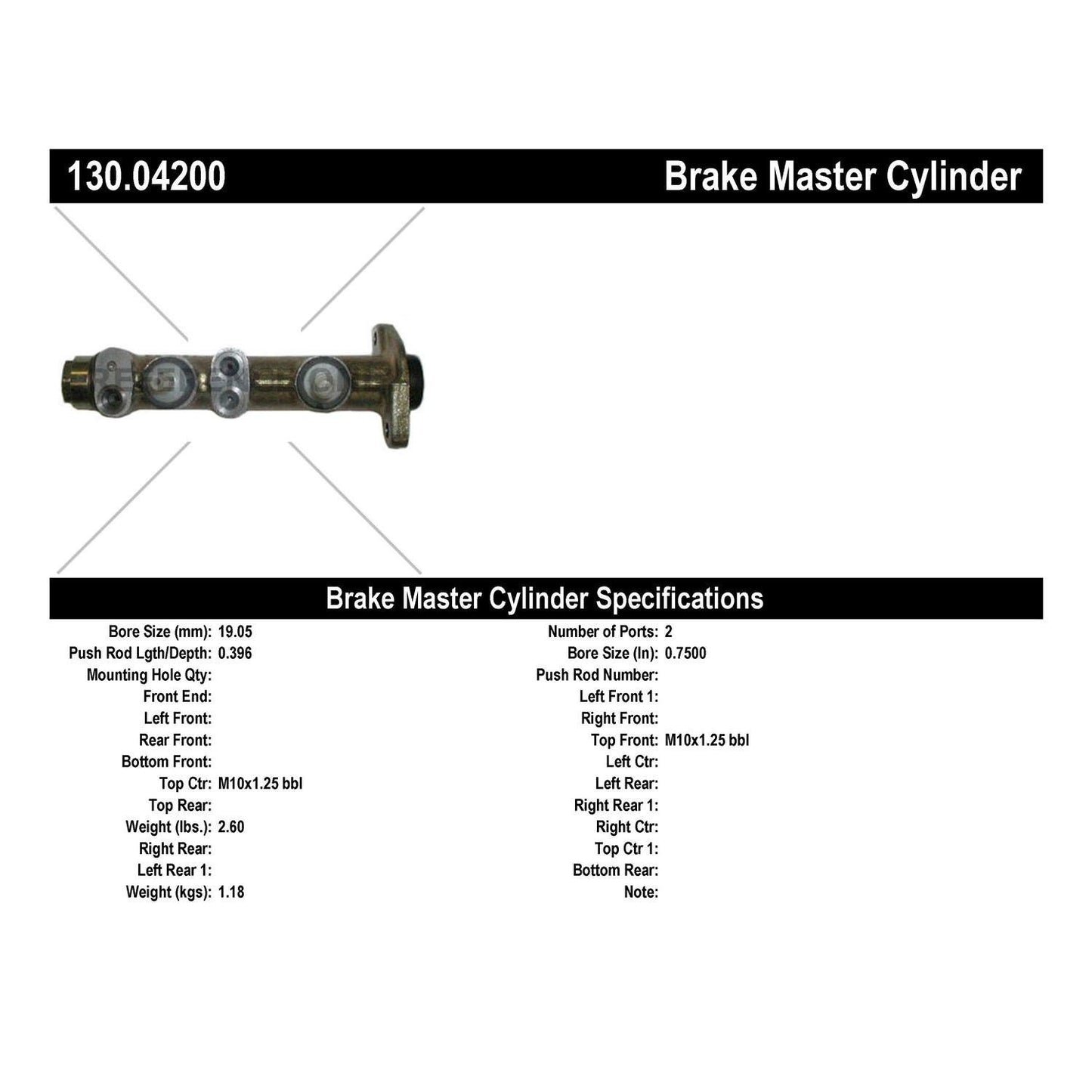 Stoptech Centric Premium Brake Master Cylinder 130.04200