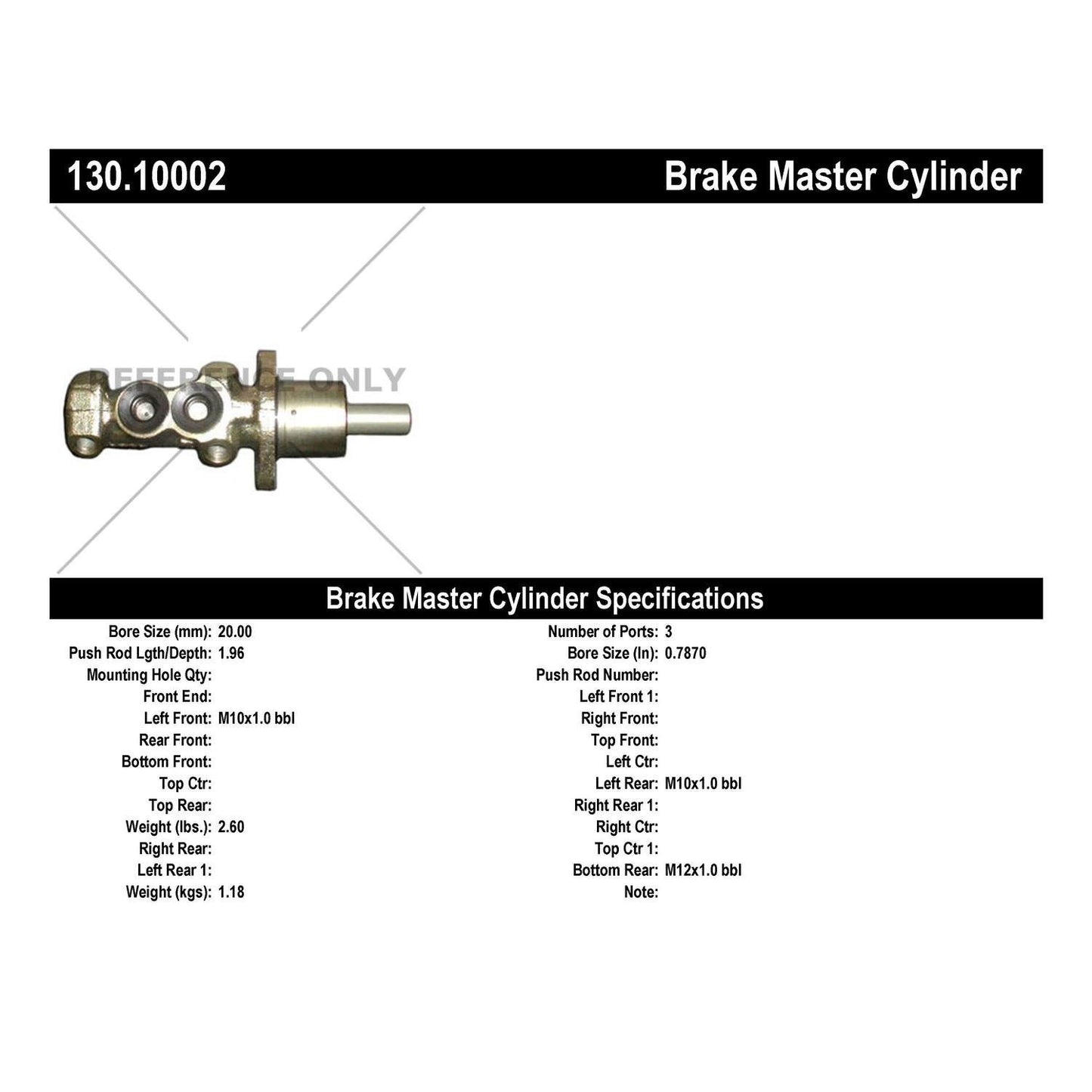 Centric Parts Premium Brake Master Cylinder 130.10002