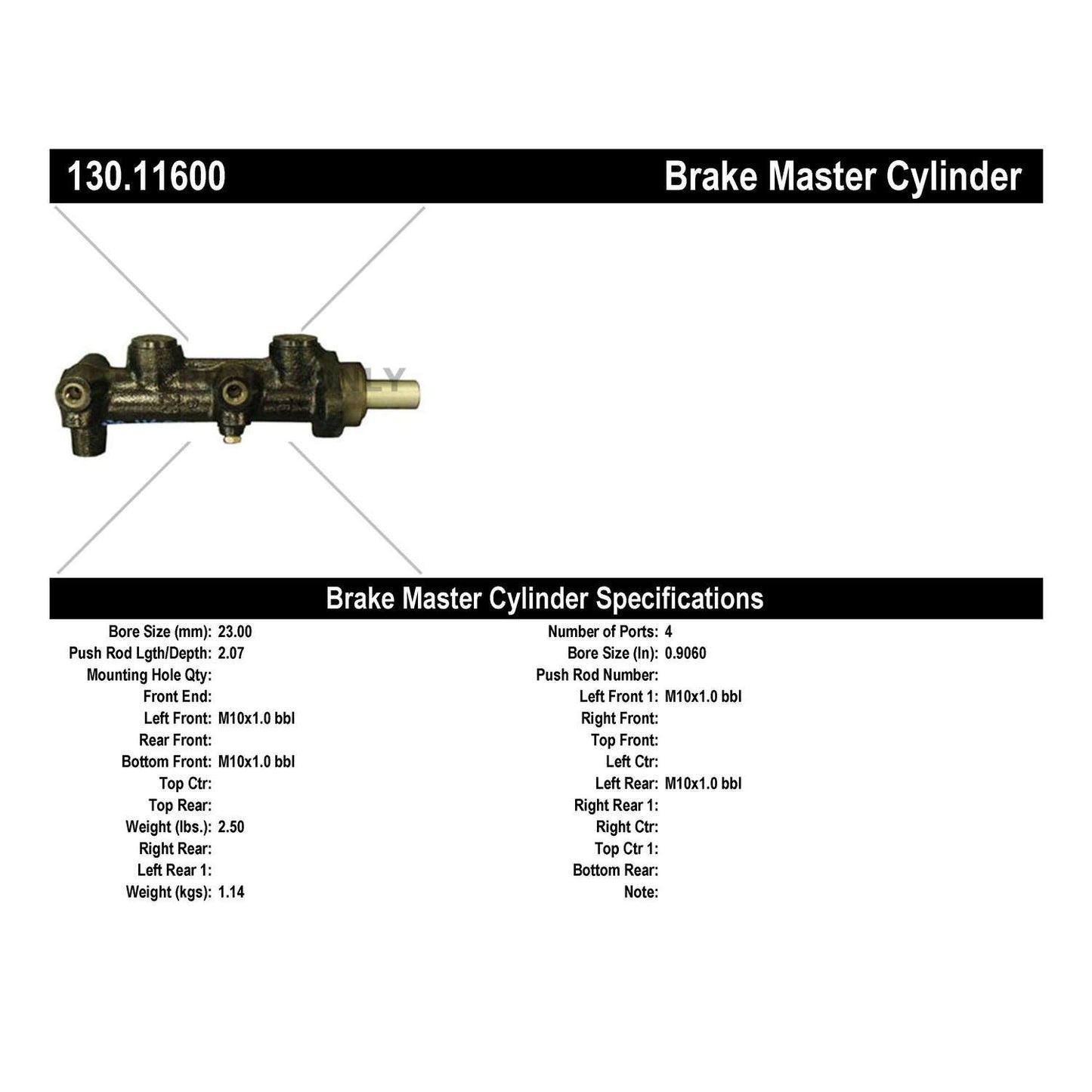 Centric Parts Brake Master Cylinder Premium 130.11600