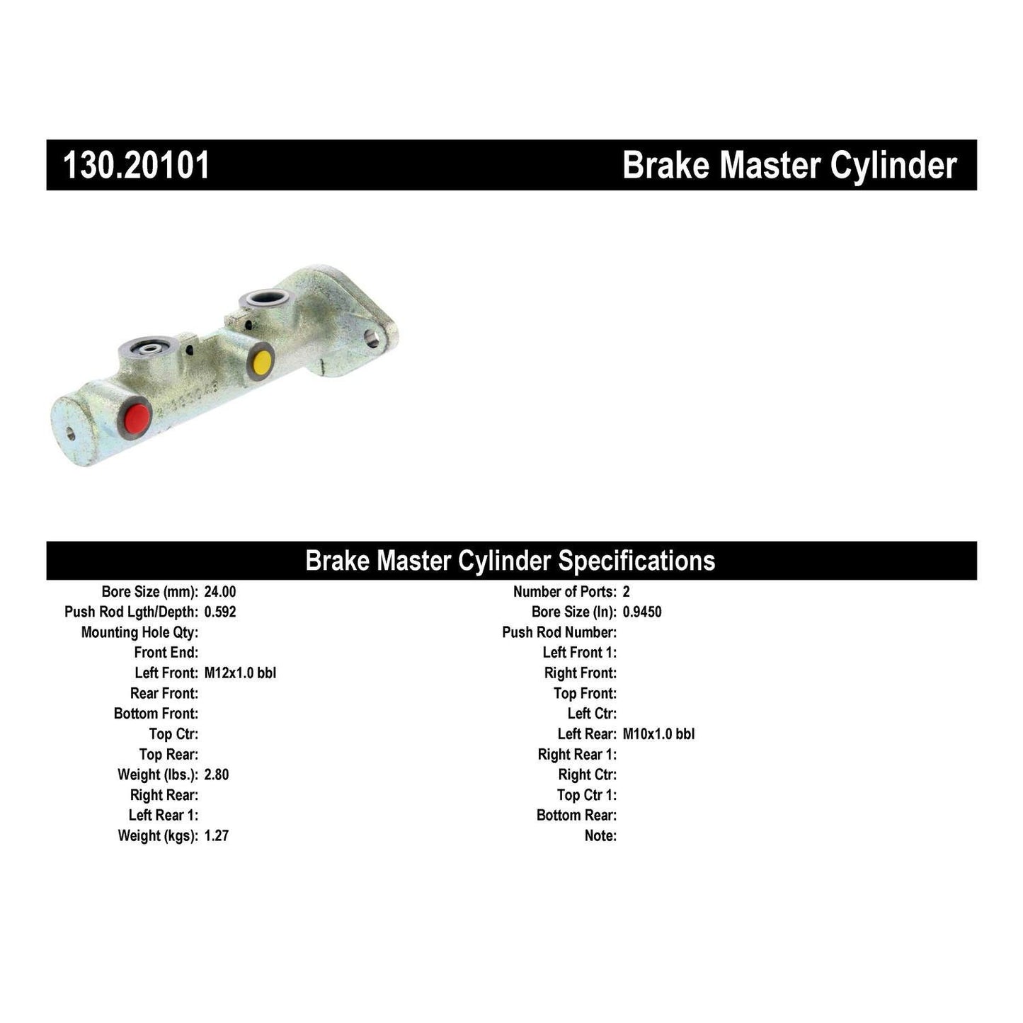 Stoptech Centric Premium Brake Master Cylinder 130.20101