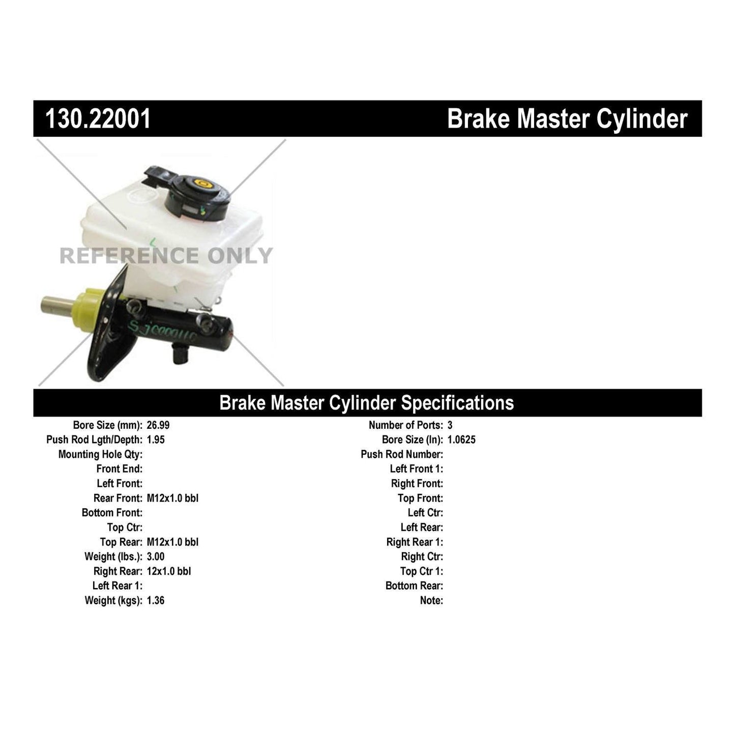 Centric Parts Brake Master Cylinder Premium 130.22001