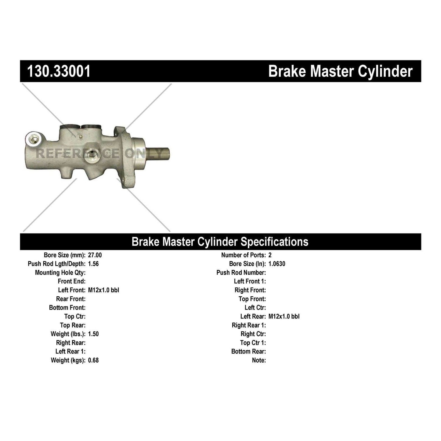 Centric Parts Brake Master Cylinder Premium 130.33001