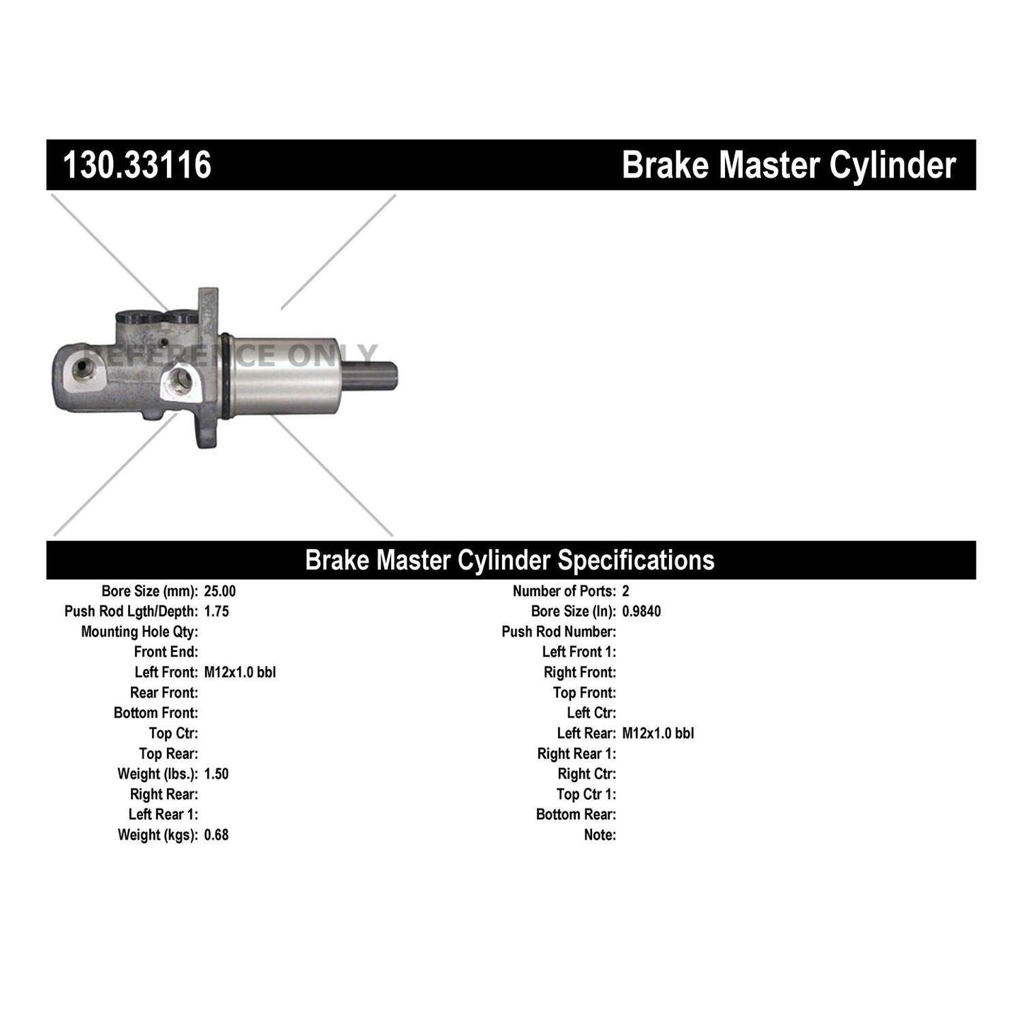 Centric Parts Premium Brake Master Cylinder 130.33116