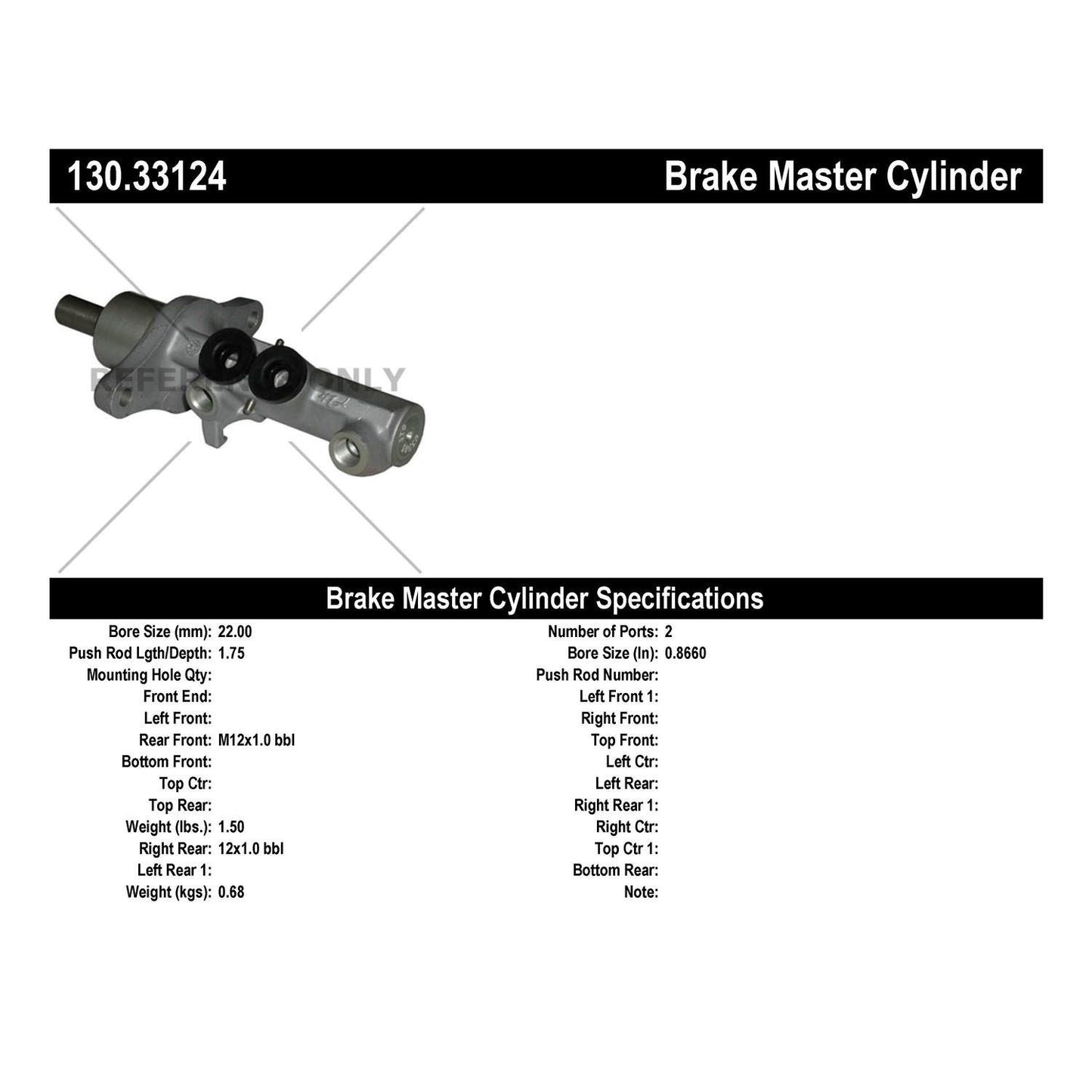 Centric Parts Premium Brake Master Cylinder 130.33124