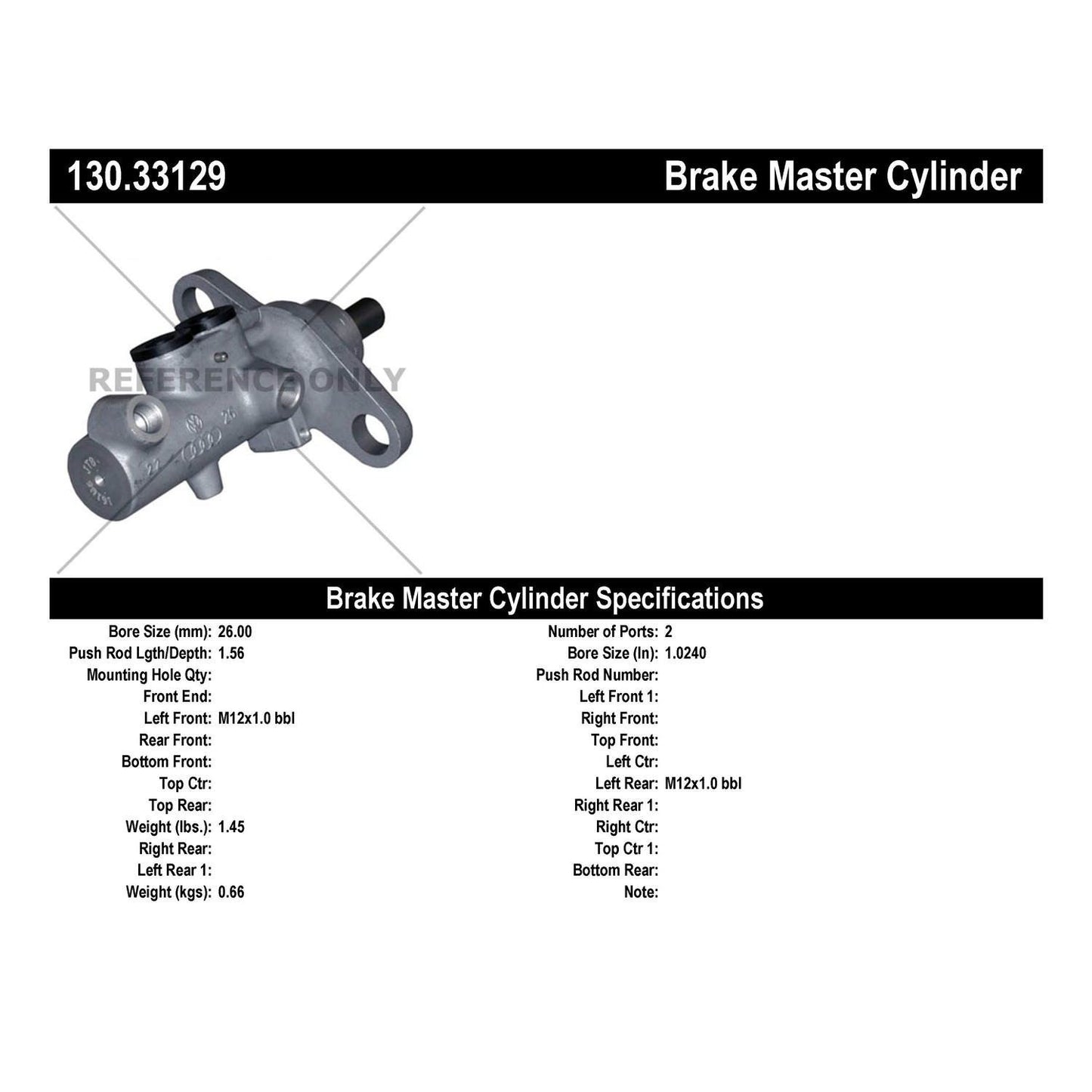 Stoptech Centric Premium Brake Master Cylinder 130.33129