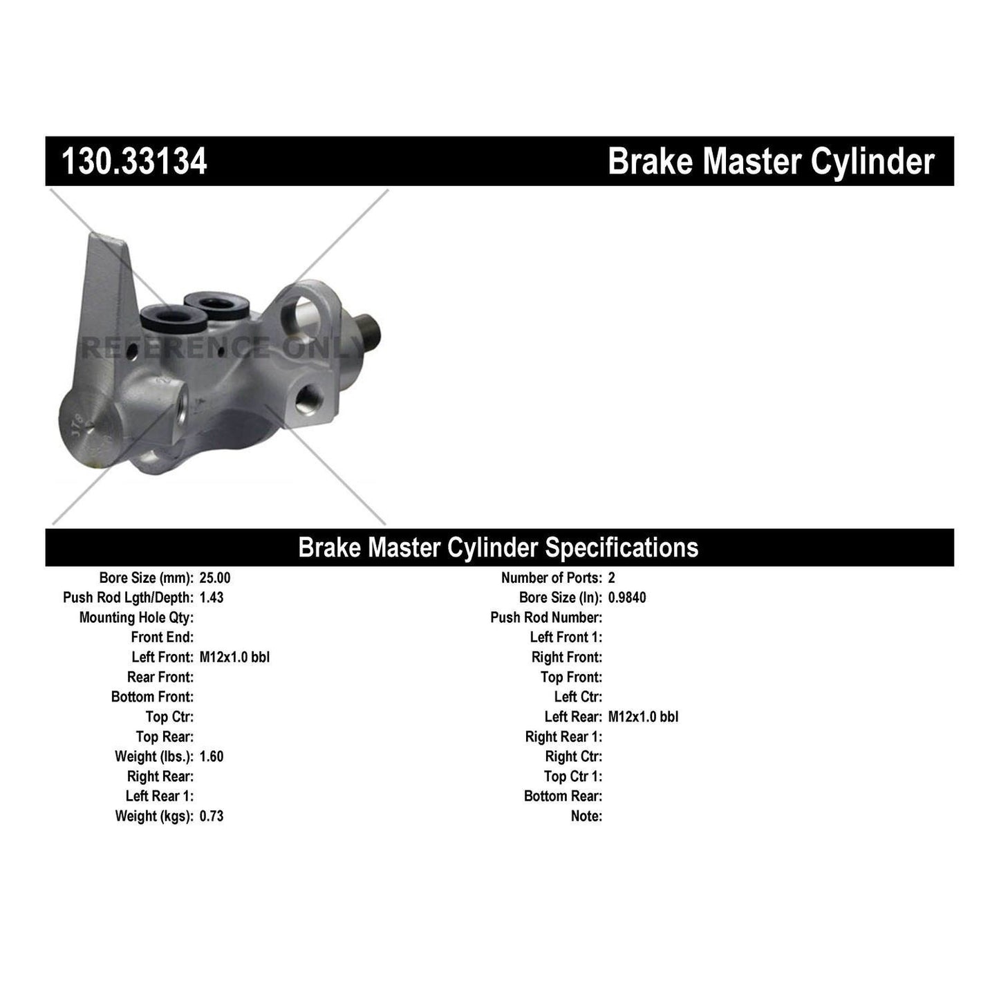 Centric Parts Premium Brake Master Cylinder 130.33134