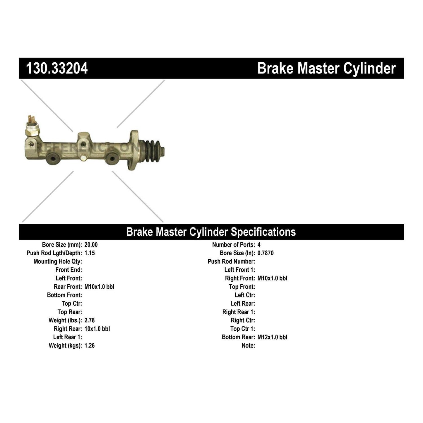 StopTech Premium Brake Master Cylinder 130.33204