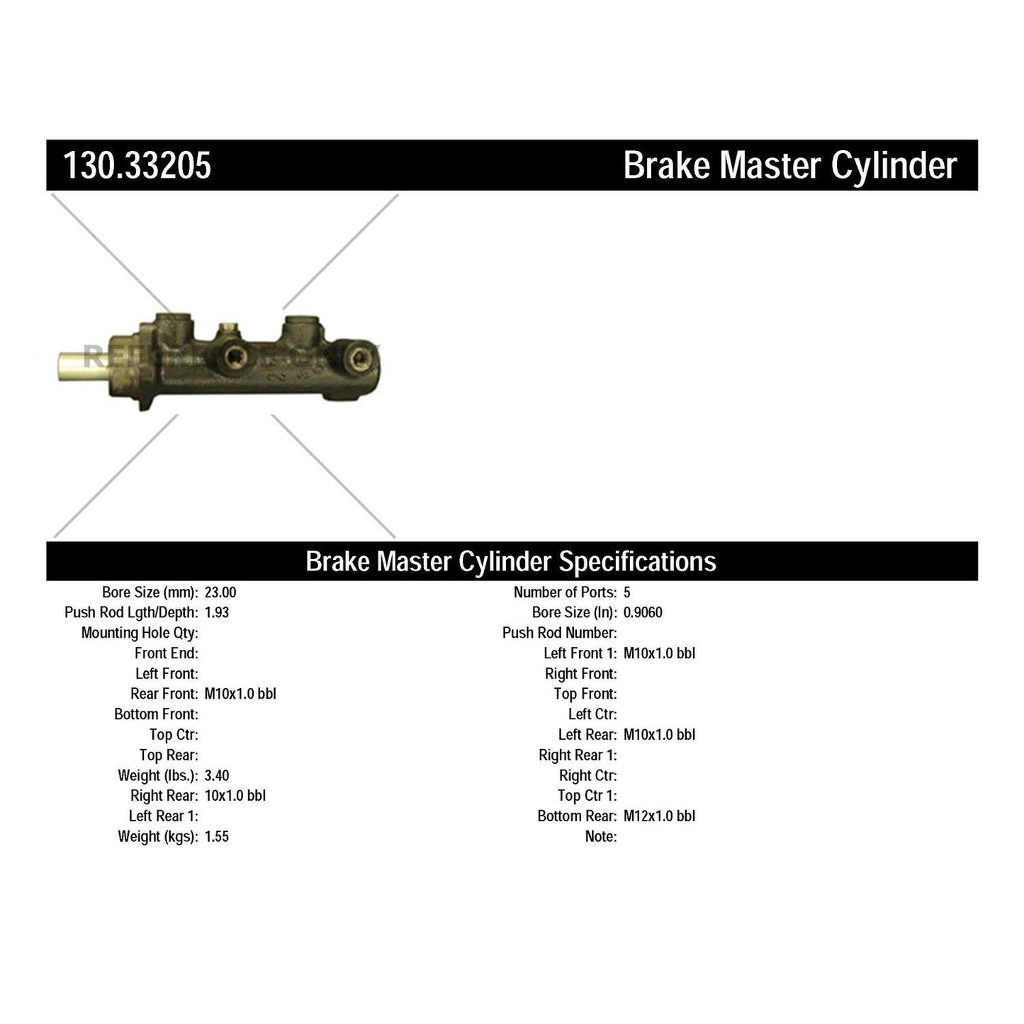 Centric Parts Premium Brake Master Cylinder 130.33205