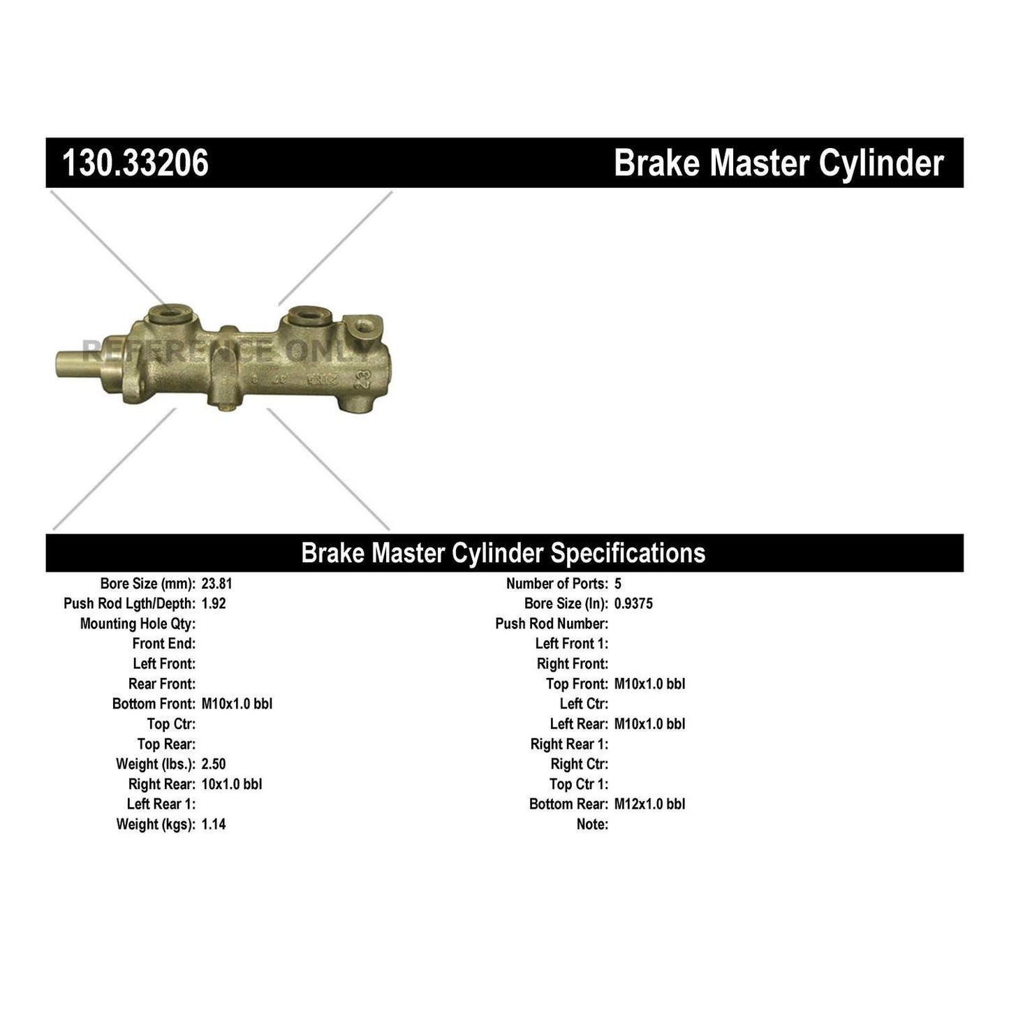 Stoptech Centric Premium Brake Master Cylinder 130.33206
