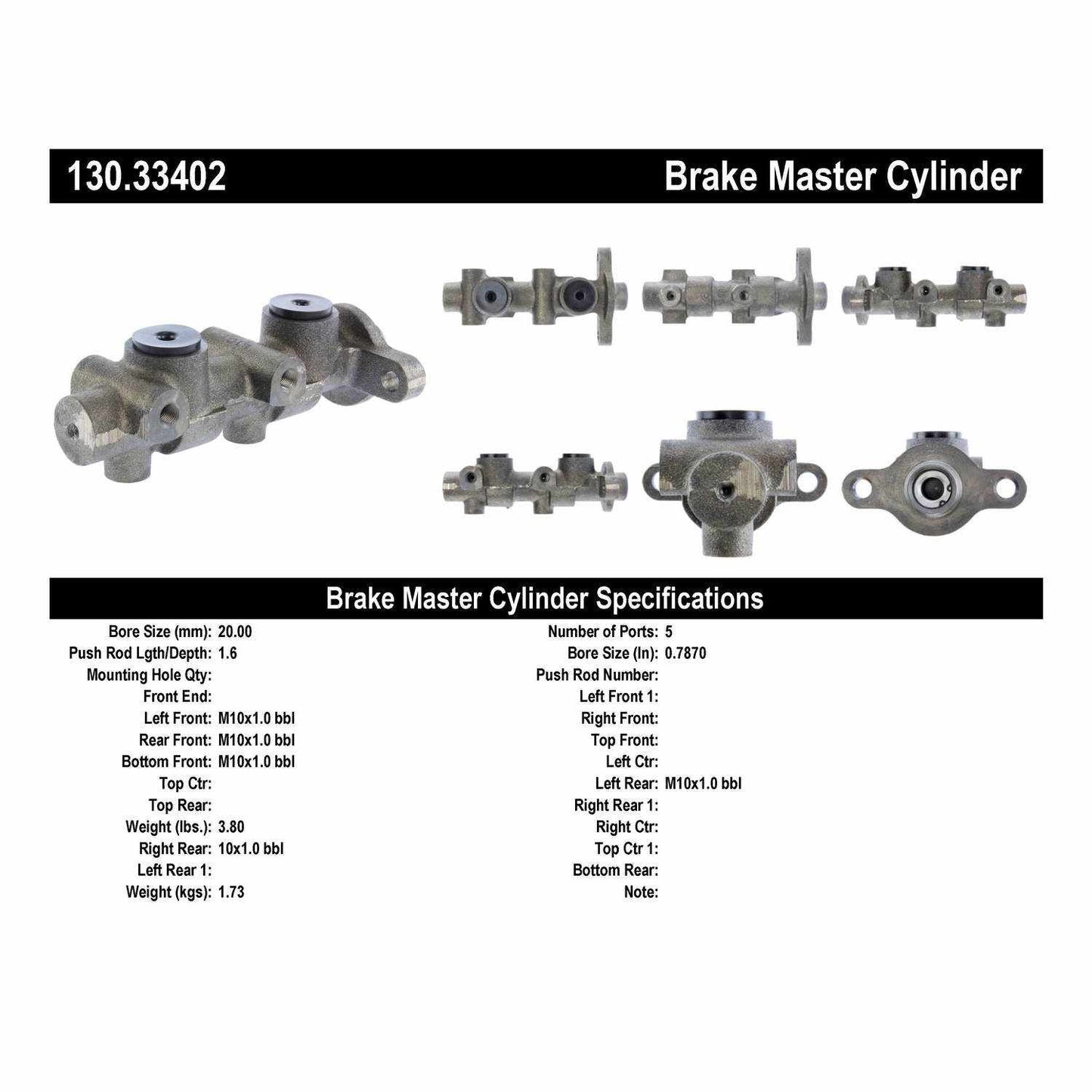 Centric Parts Brake Master Cylinder 130.33402