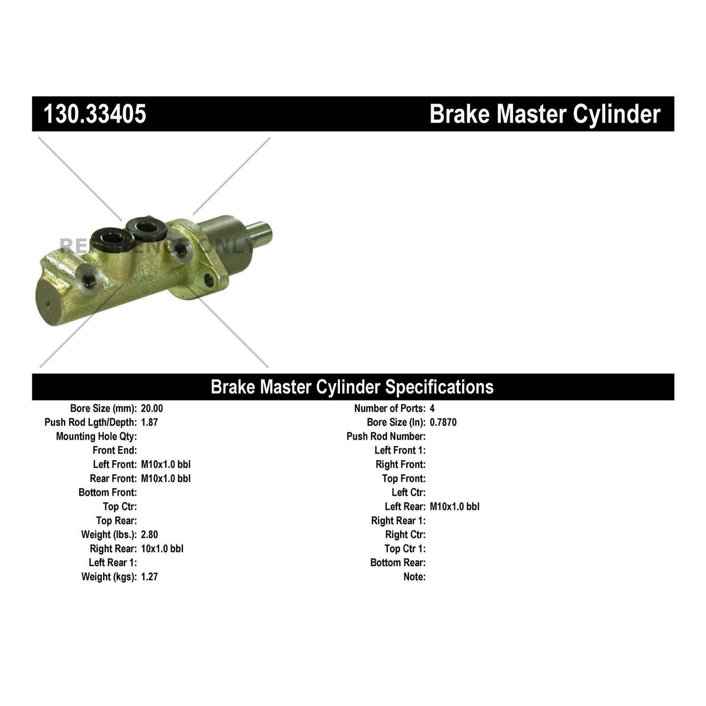 Centric Parts Premium Brake Master Cylinder 130.33405