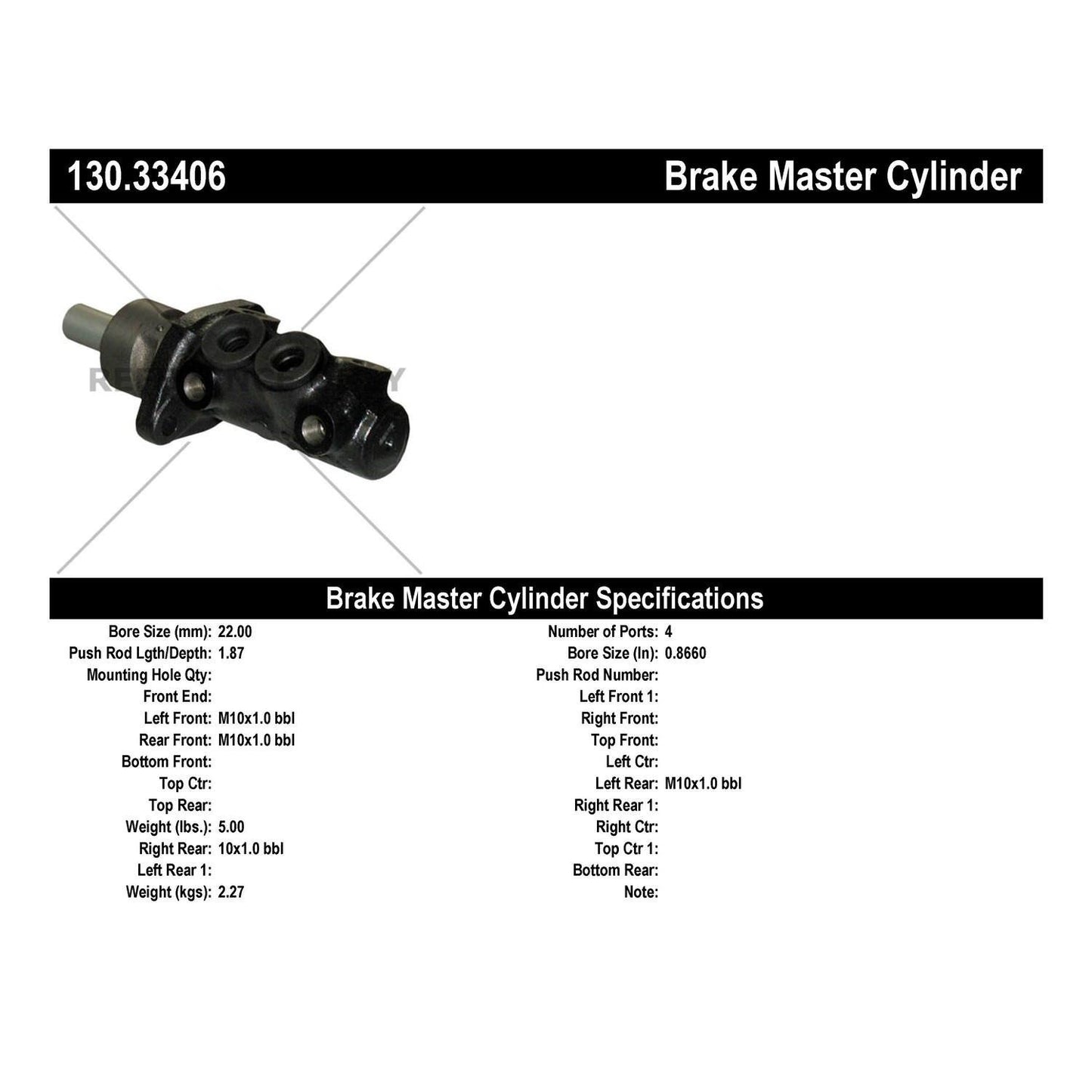 Centric Parts Premium Brake Master Cylinder 130.33406